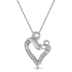 The Diamond Deal Mother and Child/Daugther Diamond Accent Heart Pendant Charm Necklace in 10k SOLID White OR Yellow Gold with 18 inch Chain Mothers Day Gifts Jewelry