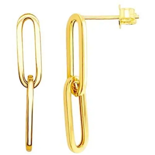 Prism Jewel Paper Clip 14k Yellow Gold Plated Silver Dangling Chain Link Earrings Prism Jewel Paper Clip 14k Yellow Gold Plated Silver Dangling Chain Link Earrings
