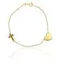 10K Yellow Gold Diamond Cut Polished Heart Charm and Sideways Cross Bracelet, 10K Yellow Gold Diamond Cut Polished Heart Charm and Sideways Cross Bracelet,