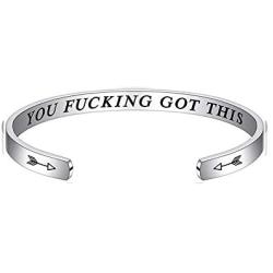 Inspiration Bracelet Stainless Steel Cuff Bracelet Engraved Mantra Cuff Bangle Personalized Friendship Jewelry for Women Girls Graduation Birthday Gifts