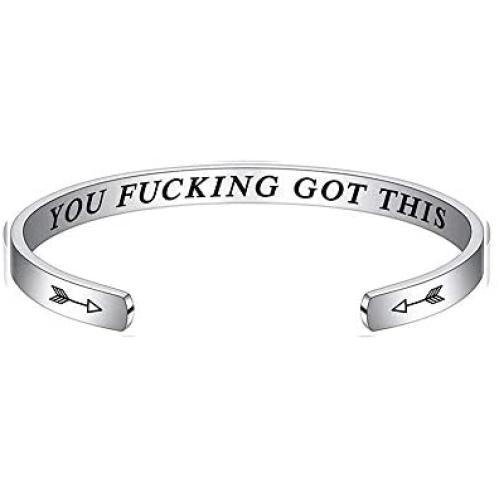 Inspiration Bracelet Stainless Steel Cuff Bracelet Engraved Mantra Cuff Bangle Personalized Friendship Jewelry for Women Girls Graduation Birthday Gifts