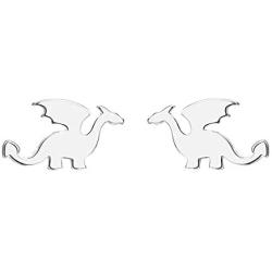 Cute Dinosaurs Earrings Stud for Women Girls Men 925 Sterling Silver Hypoallergenic Tiny Dragon Brontosaurus Animal Cartilage Tragus Polished Fashion Punk Jewelry Dainty Gifts for Friends