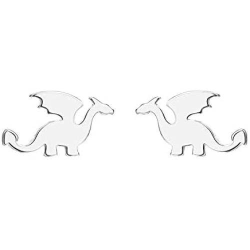 Cute Dinosaurs Earrings Stud for Women Girls Men 925 Sterling Silver Hypoallergenic Tiny Dragon Brontosaurus Animal Cartilage Tragus Polished Fashion Punk Jewelry Dainty Gifts for Friends