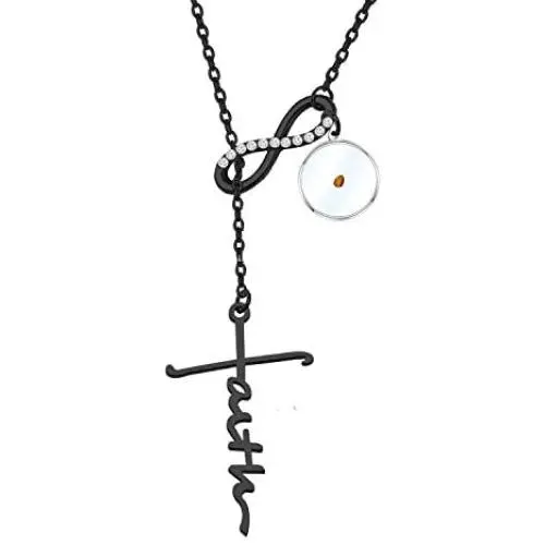 FAADBUK Christian Gift Faith Cross Mustard Seed Lariat Y Necklace Religious Inspirational Jewelry for Women Girls