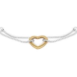 Vanbelle Yellow Gold & Silver Plated Two Tone 925 Sterling Silver Open Heart Charm with Double Layered Beaded Chain Bracelet for Women and Girls