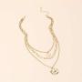Gold Layered Pendant Long Necklace - 14K Gold Plated Handmade 3 Layer Choker Necklace Chain Pendant Costume Jewelry for Women Girl