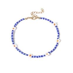 Derora Boho Beaded Choker Flower Necklace Beach Adjustable Jewelry Chain for Women and Girls (Blue)