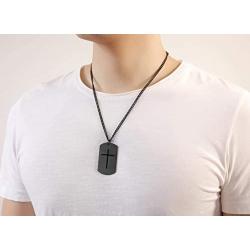 JAYUMO Mens Fashion Stainless Steel Military Cross Dog Tag Pendant Necklace Curb Chain 22-24 Inch，Black, Silver