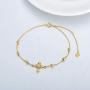 14K Yellow Gold Cross Bracelet for Women Girls Real Gold Moissanite Bead Thin Chain Bracelet Christmas Anniversary Valentines Day Gifts, 7+1+1 inch