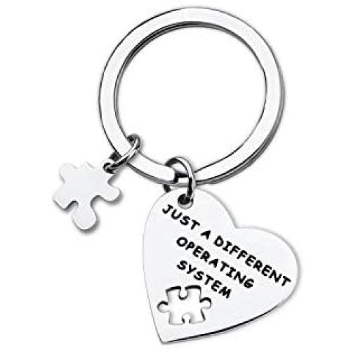 WUSUANED Autism Teacher Gift Just A Different Operating System Autism Awareness Keychain Puzzle Piece Charm Jewelry Gift for Teacher Educator
