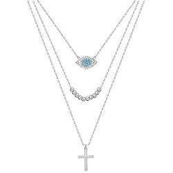 Long tiantian Dainty Layered Necklaces for Women,Multilayer Blue CZ Evil Eye Choker Bead Pendent Necklace for Teen Girls Handmade Lucky Jewelry