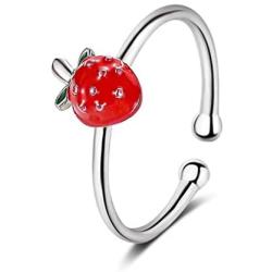 Cute Red Strawberry Ring Adjustable Strawberry Fruit Ring for Woman Girls