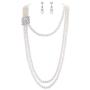 EVER FAITH Womens Crystal Cream Simulated Pearl 1920s Gatsby Multilayer Vintage Bridal Jewelry Set with Flower Brooch