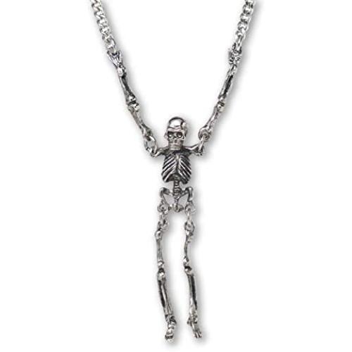 Gothic Skeleton with Moving Arms and Legs Silver Finish Pewter Pendant Necklace