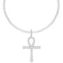 Mens 4mm Real Solid 925 Sterling Silver Tennis Chain Iced Out Tennis Necklace & Bling Cubic Zirconia Egyptian ANKH Cross Pendant