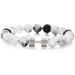 Rutile quartz Dumbbell bracelet Rhodium plated Fitness Gym Jewelry beaded bracelet