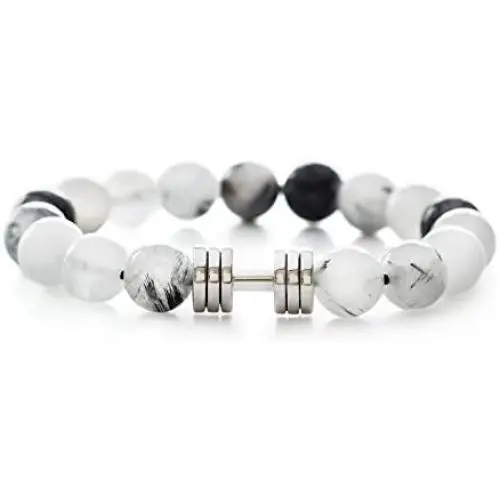 Rutile quartz Dumbbell bracelet Rhodium plated Fitness Gym Jewelry beaded bracelet Rutile quartz Dumbbell bracelet Rhodium plated Fitness Gym Jewelry beaded bracelet