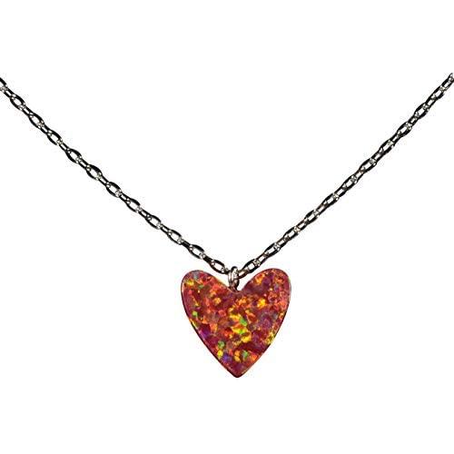 Tingle Red Opal Heart Necklace Pendant Sterling Silver Fine Jewelry For Women Fire Opal Pendant Necklace 925 Sterling Silver Heart Pendant Necklace For Girls