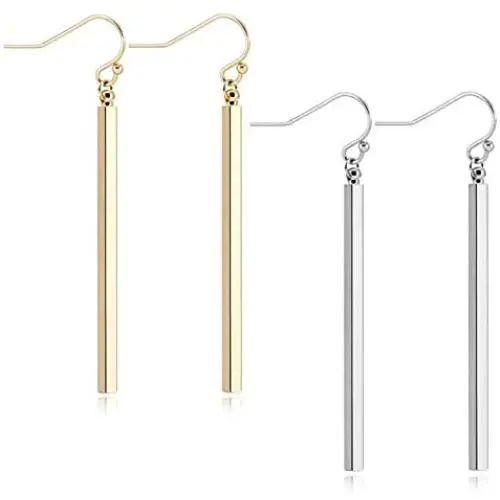 ANDPAI 2 Pairs Handmade Chic Minimalist Vertical Long Bar Dangle Earrings Gold Silver Plated Drop Line Geometric jewelry for Women Girls ANDPAI 2 Pairs Handmade Chic Minimalist Vertical Long Bar Dangle Earrings Gold Silver Plated Drop Line Geometric jewelry for Women Girls