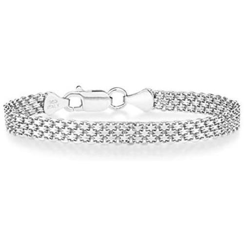 Miabella 925 Sterling Silver Italian 6mm Solid Bismark Mesh Link Chain Bracelet for Women 6.5, 7, 7.5, 8 Inch Made in Italy