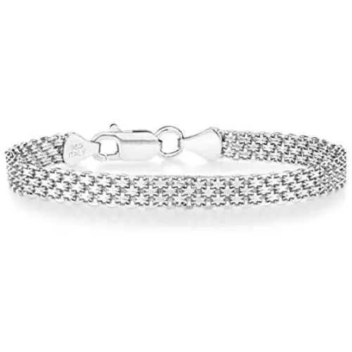 Miabella 925 Sterling Silver Italian 6mm Solid Bismark Mesh Link Chain Bracelet for Women 6.5, 7, 7.5, 8 Inch Made in Italy Miabella 925 Sterling Silver Italian 6mm Solid Bismark Mesh Link Chain Bracelet for Women 6.5, 7, 7.5, 8 Inch Made in Italy