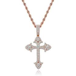 JINAO 14K Gold White Gold Plated Fully Iced Out CZ Cubic Zirconia Classical Cross Pendant for Men Women with Rope Chain Necklace Hip Hop Gift Jewelry