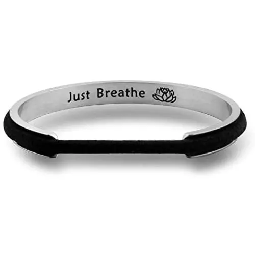 WUSUANED Just Breathe Hair Tie Deep Grooved Cuff Bracelet Lotus Flower Yoga Jewelry Gift for Women Girls WUSUANED Just Breathe Hair Tie Deep Grooved Cuff Bracelet Lotus Flower Yoga Jewelry Gift for Women Girls