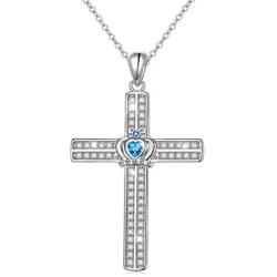 JZMSJF 925 Sterling Silver Faith Hope Cross Pendant Necklace Claddagh Celtic Faithful Jewelry Gift for Women Girls