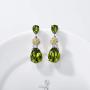 AOBOCO Sterling Silver, Green Peridot Dangle Earrings, Synthetic Simulated Gemstone Teardrop Dangle Earrings with Pear Shape Olivine Crystals