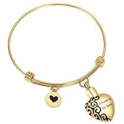 zeqingjw Cremation Jewelry Bracelet for Ashes - Stainless Steel Heart Urn Bangles for Ashes Always in My Heart Memorial Keepsake Jewelry