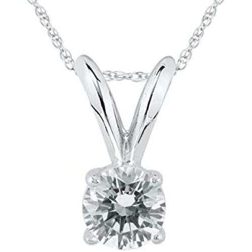 AGS Certified 1/4 Carat Round Diamond Solitaire Pendant in 14K White Gold (K-L Color, I2-I3 Clarity)