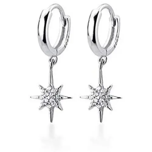CZ Starburst Star Dangle Drop Earrings for Women Girls Sensitive Ear S925 Sterling Silver Hypoallergenic Sleeper Cuff Small Hoop Cartilage With Charm Crystal Dangling Gifts for Best Friend Birthday