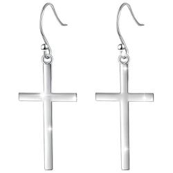 S925 Sterling Silver Jewelry Classic Cross Hoop Dangle Stud Earrings