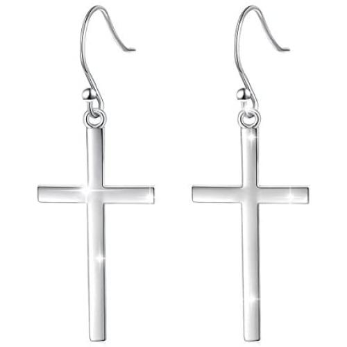 S925 Sterling Silver Jewelry Classic Cross Hoop Dangle Stud Earrings