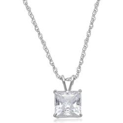 Jewelili 10kt Gold 6mm Princess Cut Swarovski Zirconia Solitaire Pendant Necklace (1 cttw), 18” Gold Filled Chain