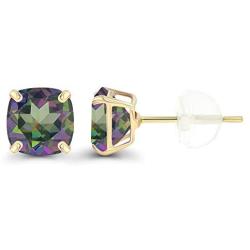 Solid 14K Gold or 14K Gold Plated Sterling Silver 6mm Cushion Cut Genuine Birthstone Stud Earrings For Women | Hypoallergenic Studs | Natural or Created Gemstone Stud Earrings For Women and Girls