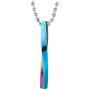 COOLSTEELANDBEYOND Mens Womens Steel Rainbow Oxidized Twisted Cuboid Bar Pendant Necklace, 23.6 in Ball Chain, Stylish