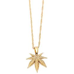 18K Small Cute Hip Hop Gold Plated Men Fashion Plant Weed Leaf Pendant Necklace