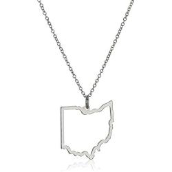 Rhodium Plated 925 Sterling Silver State Outline Pendant Necklace With 18'' Cable Chain