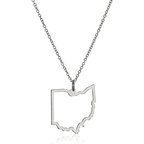 Rhodium Plated 925 Sterling Silver State Outline Pendant Necklace With 18'' Cable Chain