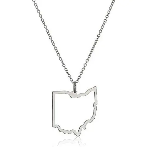 Rhodium Plated 925 Sterling Silver State Outline Pendant Necklace With 18'' Cable Chain Rhodium Plated 925 Sterling Silver State Outline Pendant Necklace With 18'' Cable Chain