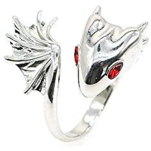 HSQYJ Dragon Ring Devil Tail Arrows Adjustable Rings Gothic Dragon Open Ring with Red/Blue Crystal Eye Uniquely Stylish Jewelry for Women Men