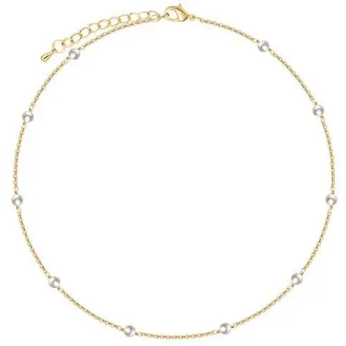 Cowlyn Pearl Choker Dainty Adjustable Necklace 18K Gold Plated Cultured Barque Pearl Tiny Chain Delicate Christmas Valentine Jewelry for Women Girls