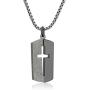 Steve Madden 28 Inch Polished Split Design Open Cross Dogtag Box Chain Necklace for Men in Black IP Plated Stainless Steel (Black)