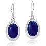 Simple Oval Shaped Simulated Blue Lapis-Lazuli Inlay on .925 Sterling Silver Dangle Earrings