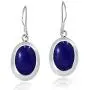 Simple Oval Shaped Simulated Blue Lapis-Lazuli Inlay on .925 Sterling Silver Dangle Earrings