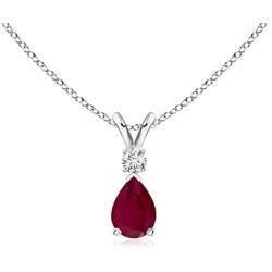 July Birthstone - Ruby Teardrop Pendant Necklace with Diamond (6x4mm Ruby)