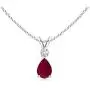 July Birthstone - Ruby Teardrop Pendant Necklace with Diamond (6x4mm Ruby)