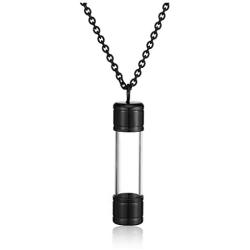 Zysta Engraving Acrylic Clear Tube Cremation Necklace Personalized Ash Urn Cylinder Container Vial Bottle Pendant Necklaces Customized Memorial Keepsake Vial Locket Stainless Steel 24 inches Chain