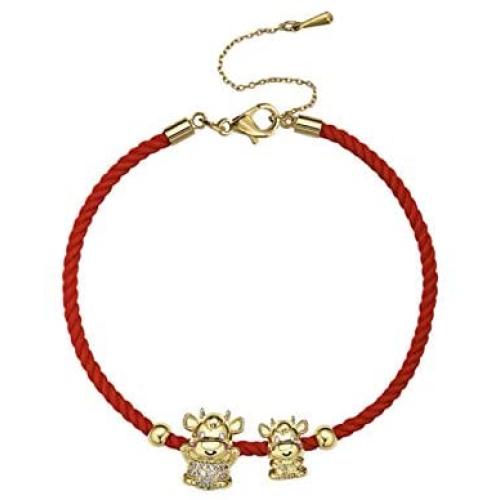 2021 Year of Ox Red String Bracelet Chinese Zodiac Animal Birth Year Lucky Charm Bracelet Ajustable Red Rope String Wristband Handmade Braid Aumlet Bracelet New Year Jewelry Gifts (2OX)